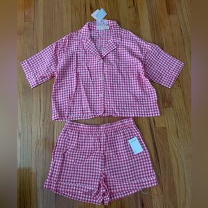 Papinelle gingham cotton/viscose blend woven PJ set.